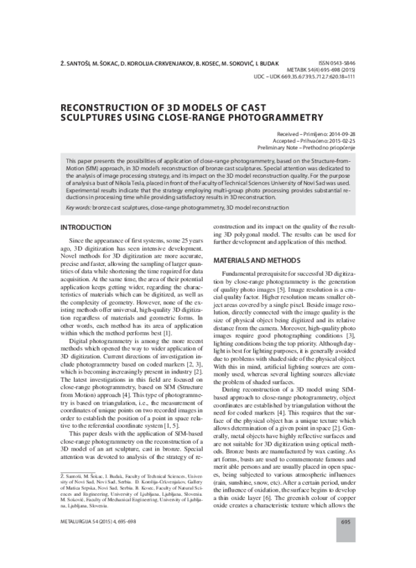 (PDF) Reconstruction of 3D models of cast sculptures using close-range ...