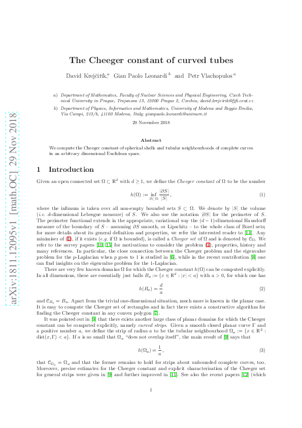 (PDF) The Cheeger constant of curved tubes