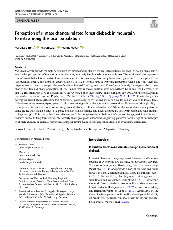 (PDF) Perception of climate change-related forest dieback in mountain ...