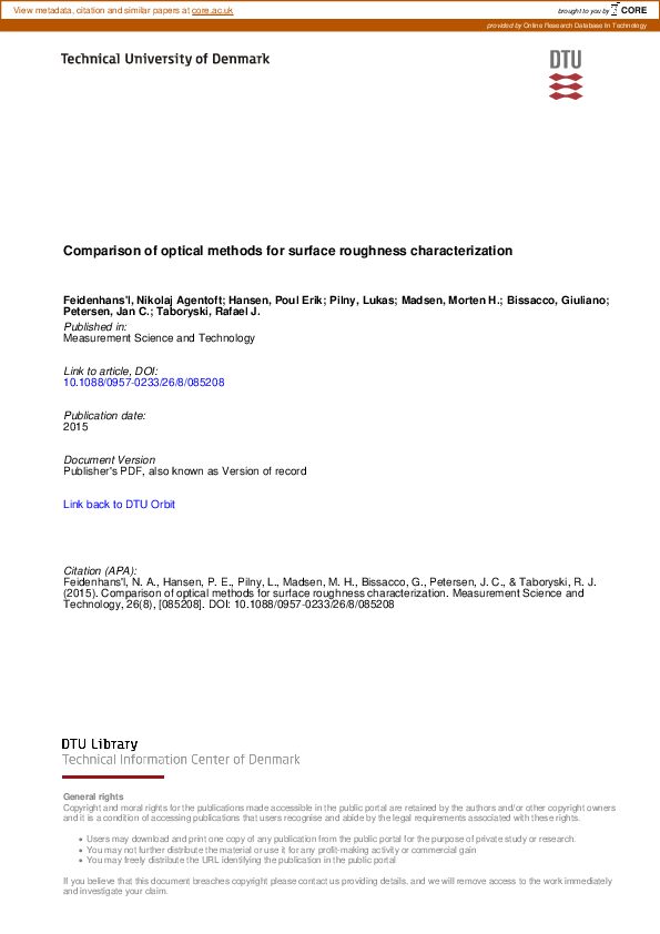 (PDF) Comparison of optical methods for surface roughness characterization
