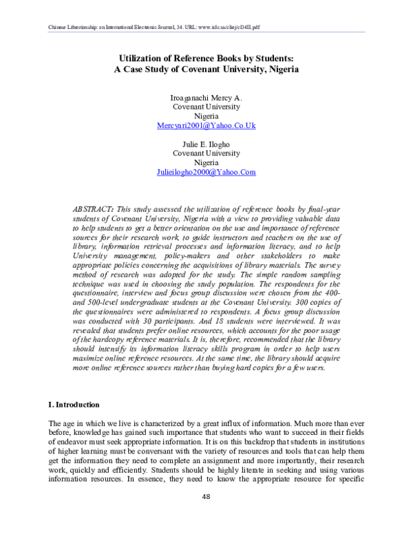 (PDF) Utilization of Reference Books by Students: A Case Study of ...