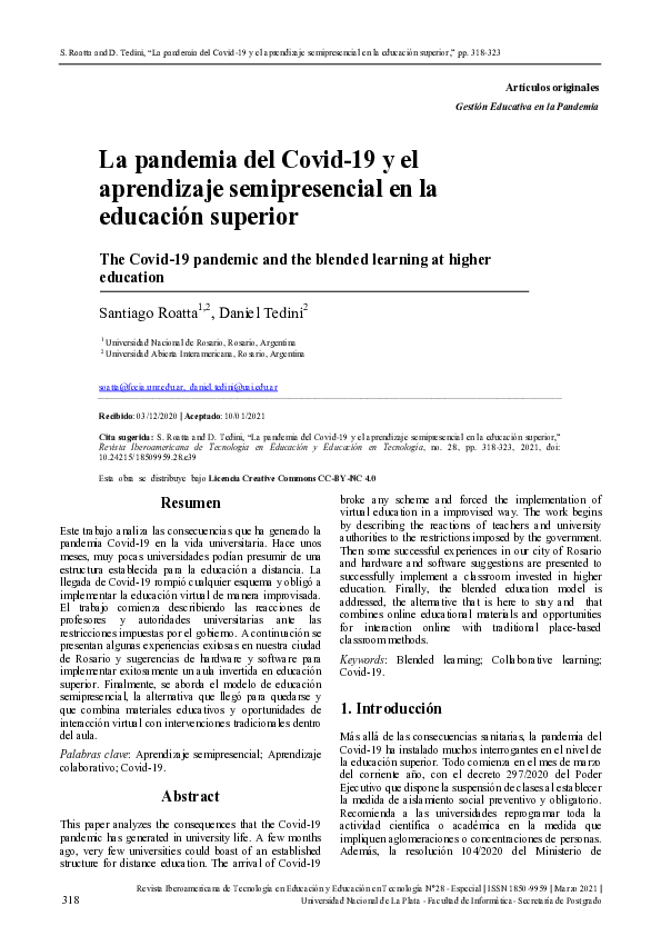 (PDF) La pandemia del Covid-19 y el aprendizaje semipresencial en la ...