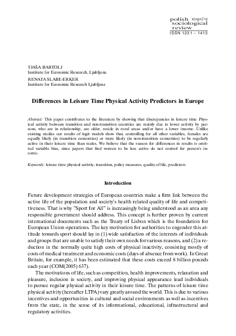 (PDF) Differences in Leisure Time Physical Activity Predictors in Europe