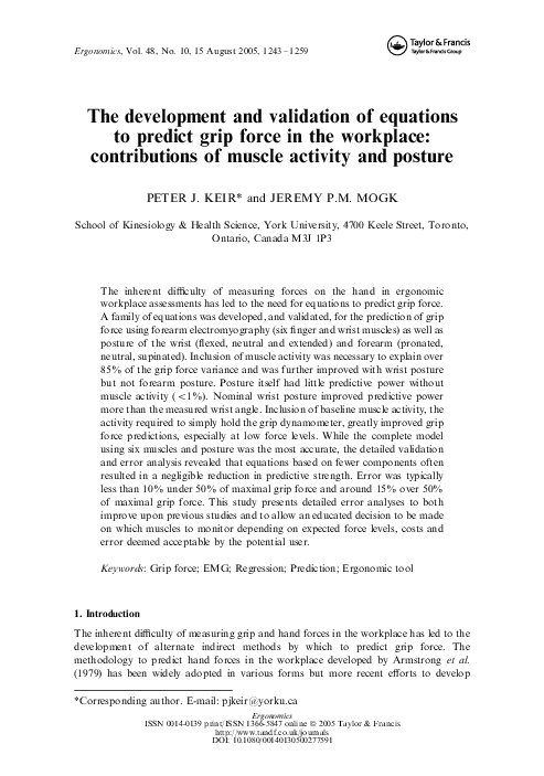 (PDF) The development and validation of equations to predict grip force ...
