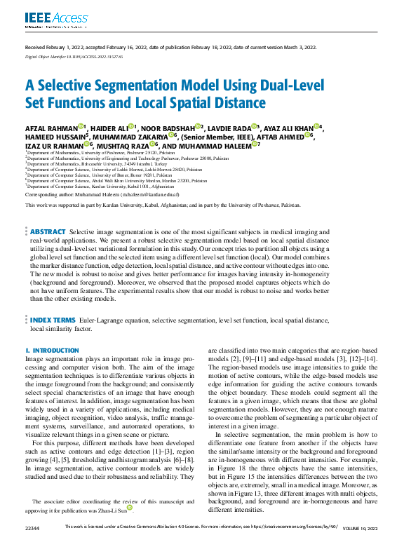 (PDF) A Selective Segmentation Model Using Dual-Level Set Functions and ...