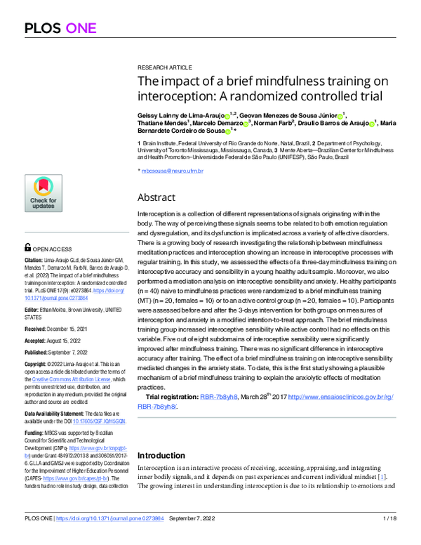 (PDF) The impact of a brief mindfulness training on interoception: A ...