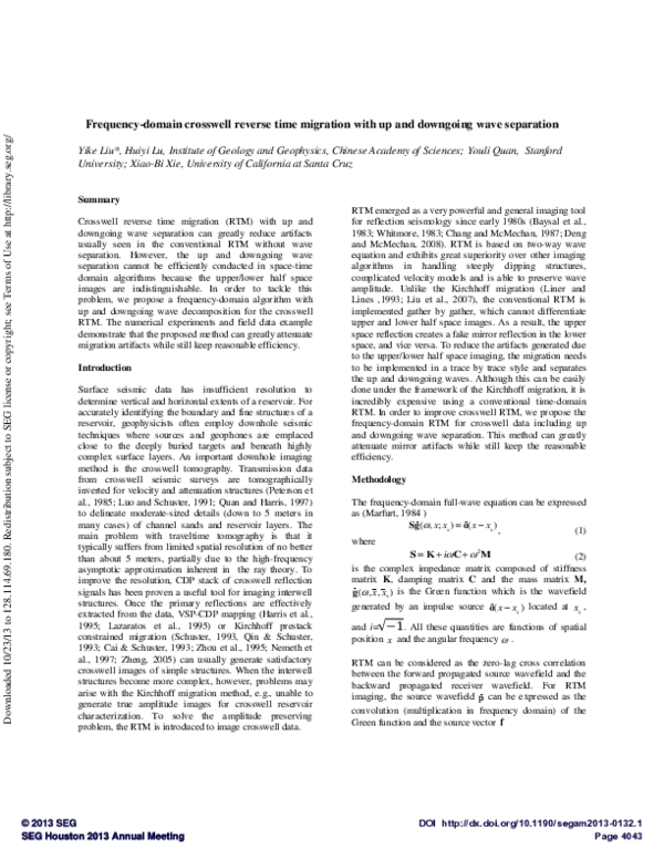 (PDF) Frequency-domain crosswell reverse time migration with up- and ...