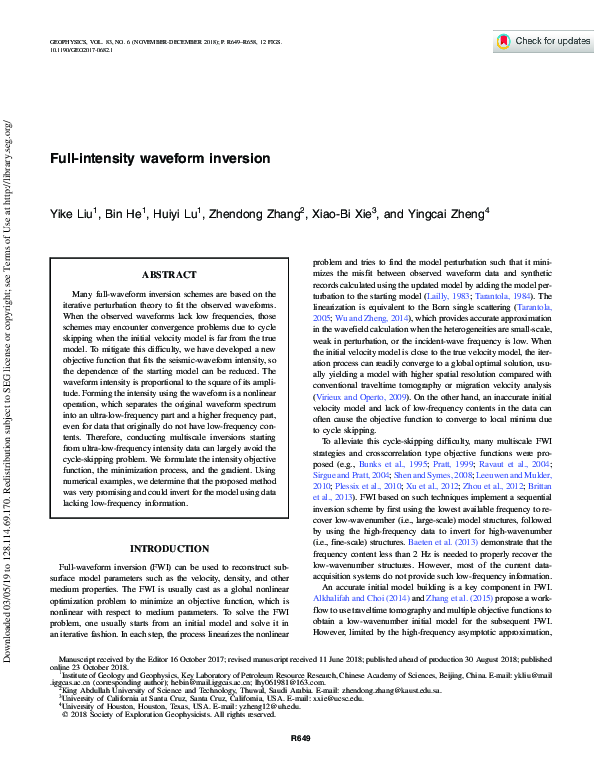 (PDF) Full-intensity waveform inversion