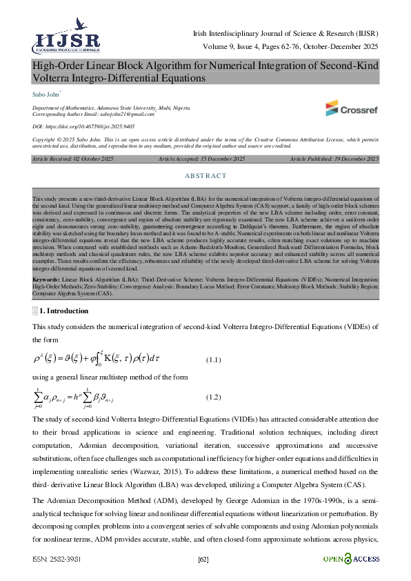 (PDF) High-Order Linear Block Algorithm for Numerical Integration of ...