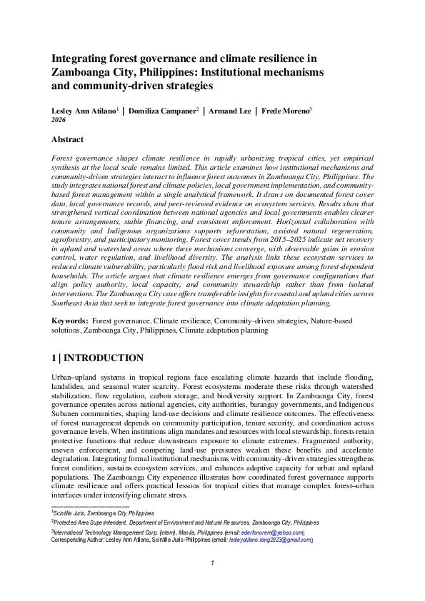 (PDF) Integrating forest governance and climate resilience in Zamboanga ...