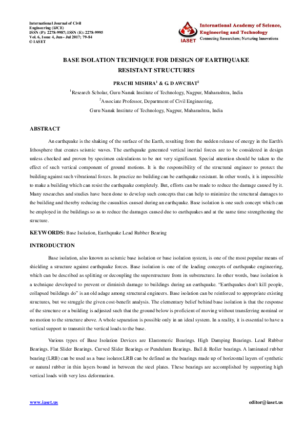 (PDF) Base Isolation Technique for Design of Earthquake Resistant ...