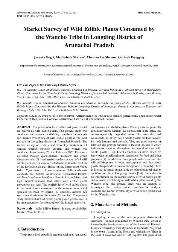 (PDF) Market Survey of Wild Edible Plants Consumed by the Wancho Tribe ...