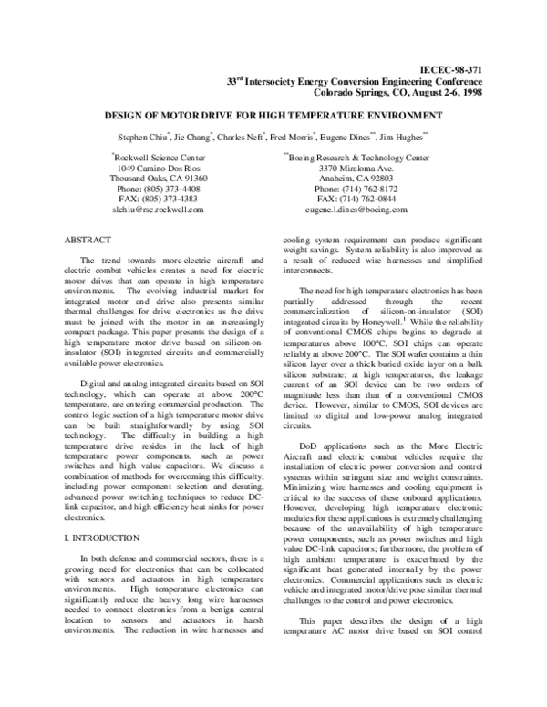 (PDF) Design of Motor Drive for High Temperature Environment