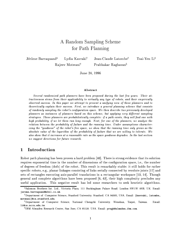 (PDF) A Random Sampling Scheme for Path Planning
