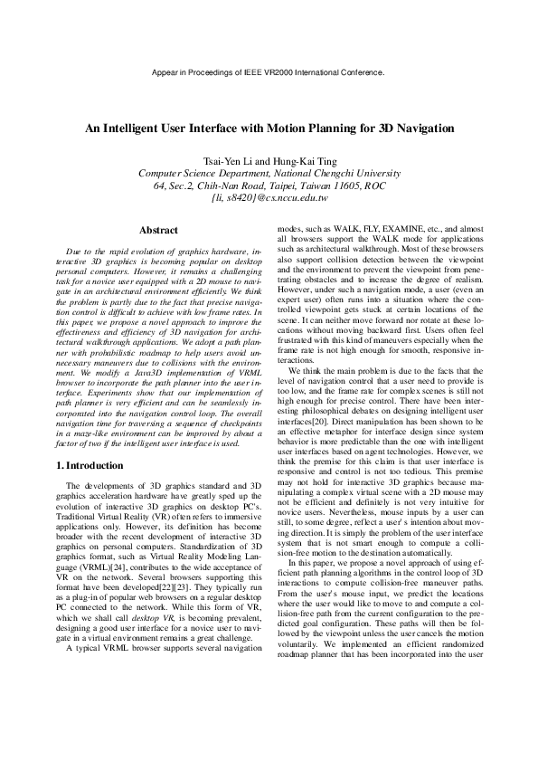 (PDF) An intelligent user interface with motion planning for 3D navigation