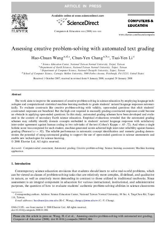 (PDF) Assessing creative problem-solving with automated text grading