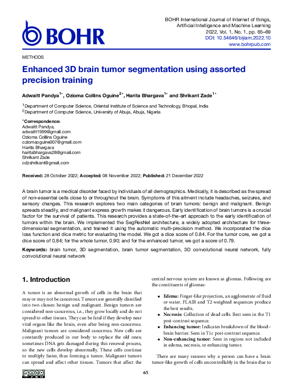 (PDF) Enhanced 3D brain tumor segmentation using assortedprecision training