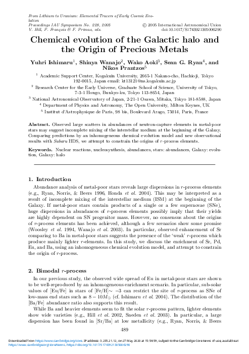 (PDF) Chemical evolution of the Galactic halo and the Origin of ...