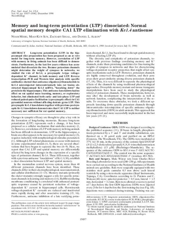 (PDF) Memory and long-term potentiation (LTP) dissociated: Normal ...