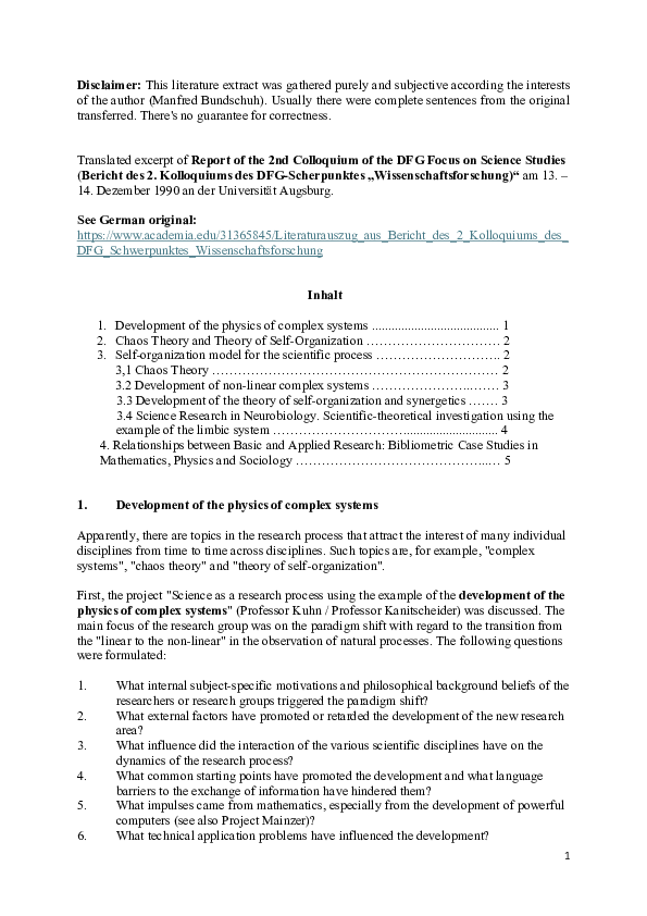 (PDF) Translated excerpt of Report of the 2nd Colloquium of the DFG ...