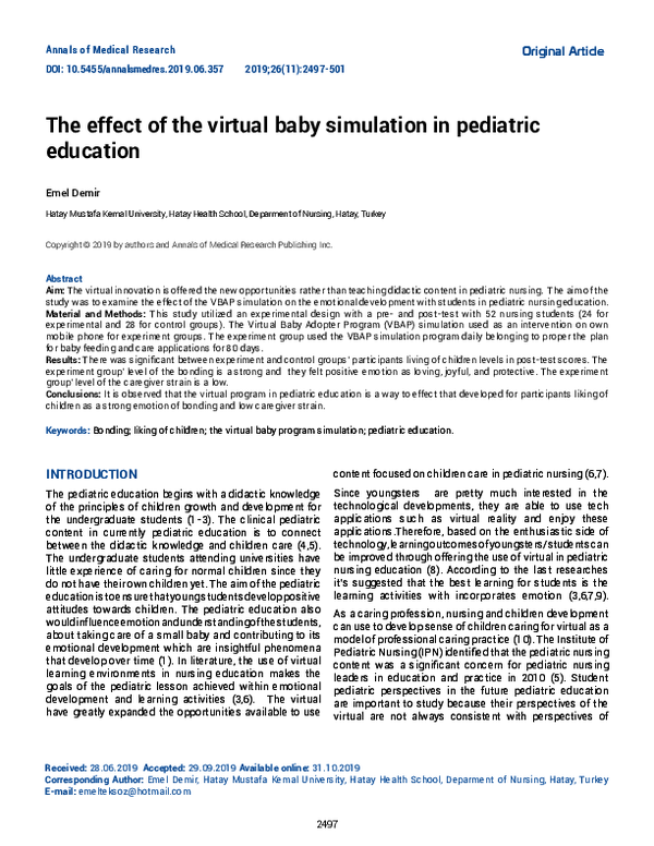 (PDF) The effect of the virtual baby simulation in pediatric education