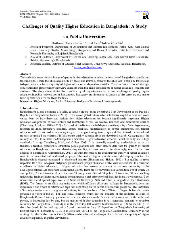 (PDF) Challenges of Quality Higher Education in Bangladesh: A Study on ...
