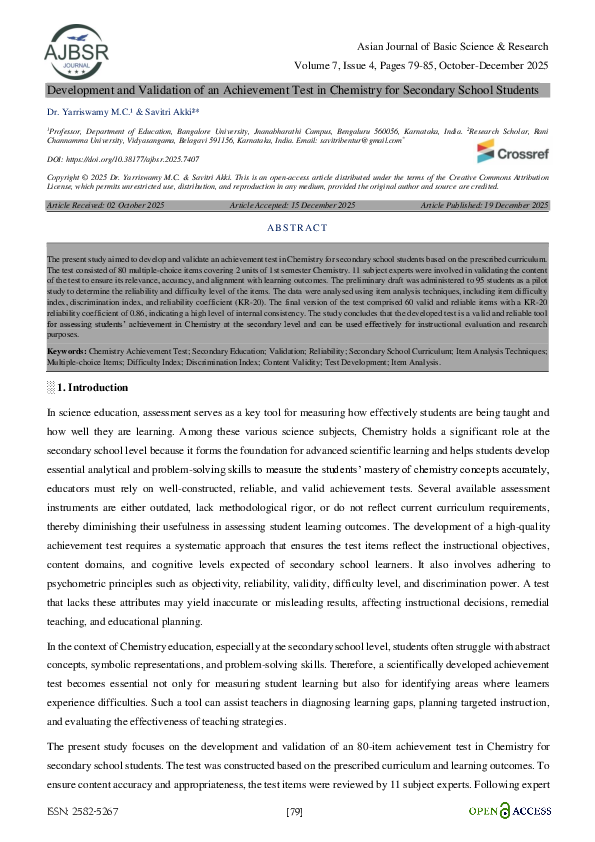 (PDF) Development and Validation of an Achievement Test in Chemistry ...