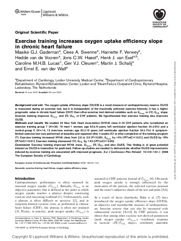 (PDF) Exercise training increases oxygen uptake efficiency slope in ...