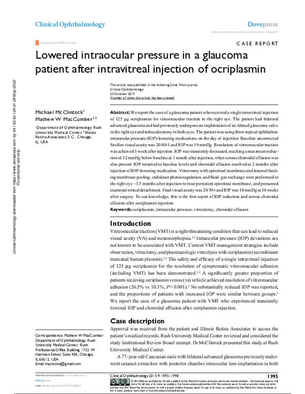 (PDF) Lowered intraocular pressure in a glaucoma patient after ...