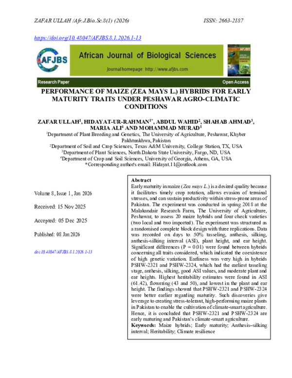 (PDF) PERFORMANCE OF MAIZE (ZEA MAYS L.) HYBRIDS FOR EARLY MATURITY ...