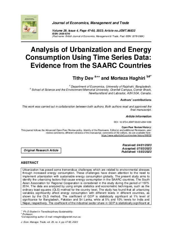 (PDF) Analysis of Urbanization and Energy Consumption Using Time Series ...