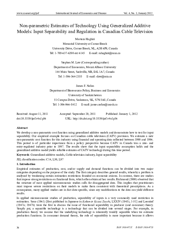 (PDF) Non-parametric Estimates of Technology Using Generalized Additive ...