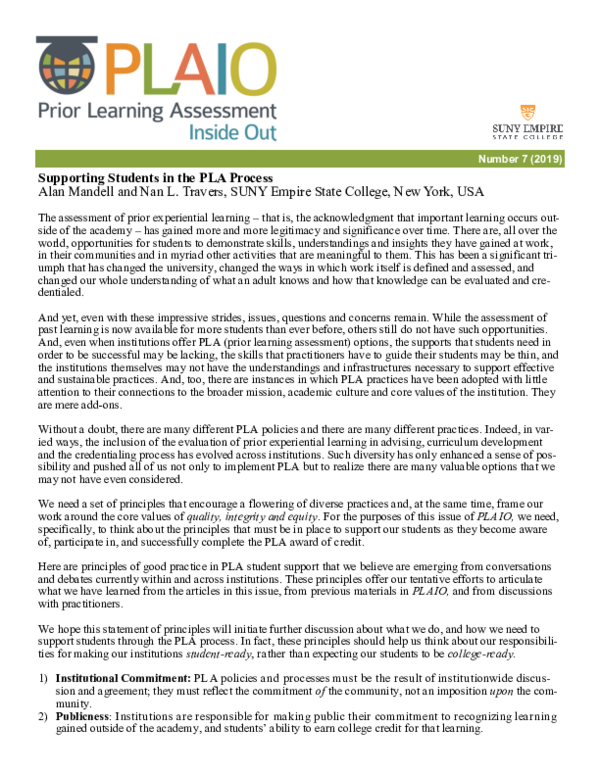(PDF) Supporting Students in the PLA Process