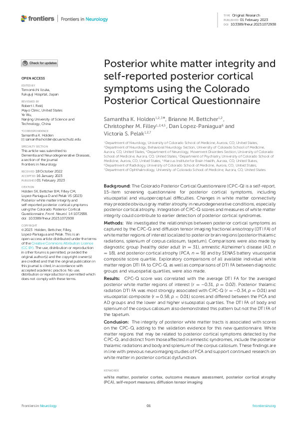 (PDF) Posterior white matter integrity and self-reported posterior ...
