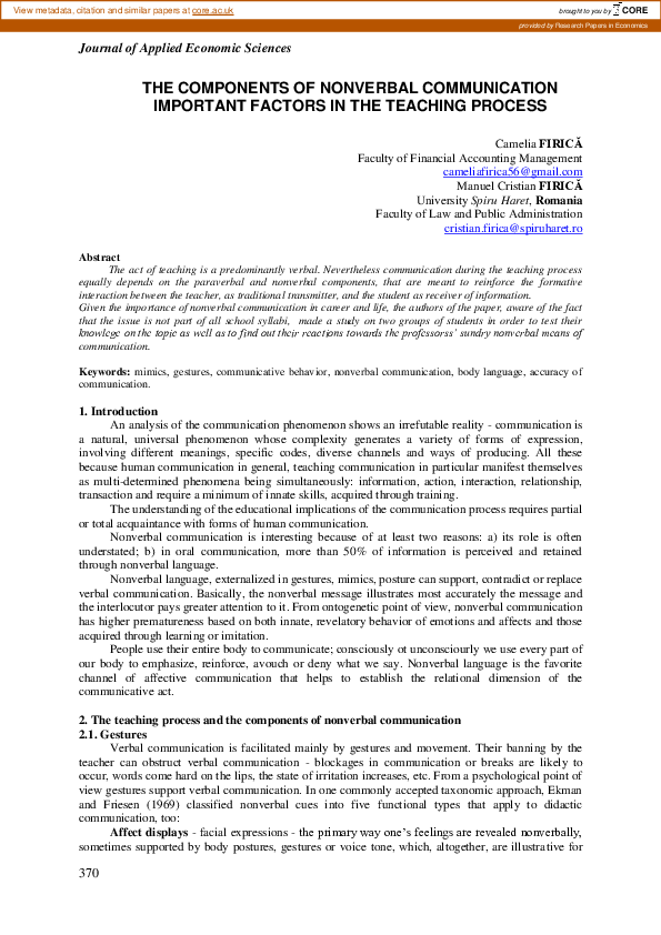(PDF) The Components of Nonverbal Communication Important Factors in ...