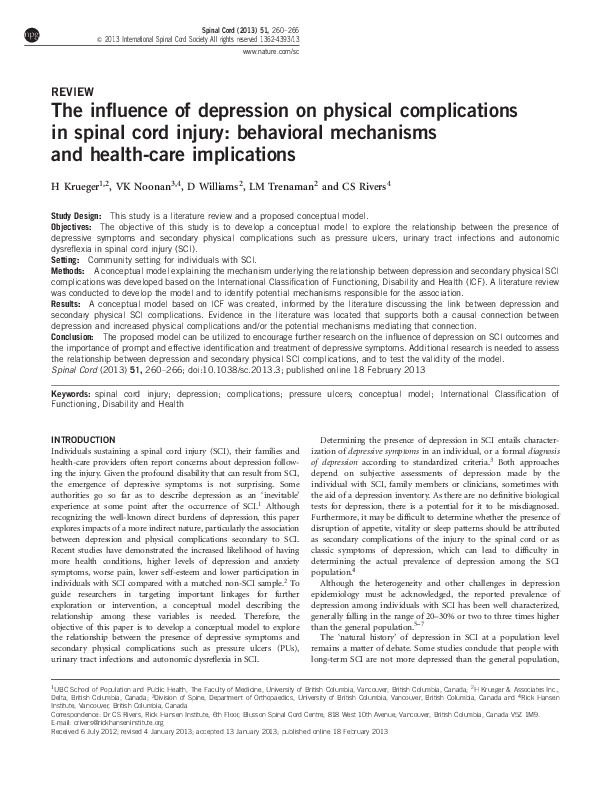 (PDF) The influence of depression on physical complications in spinal ...