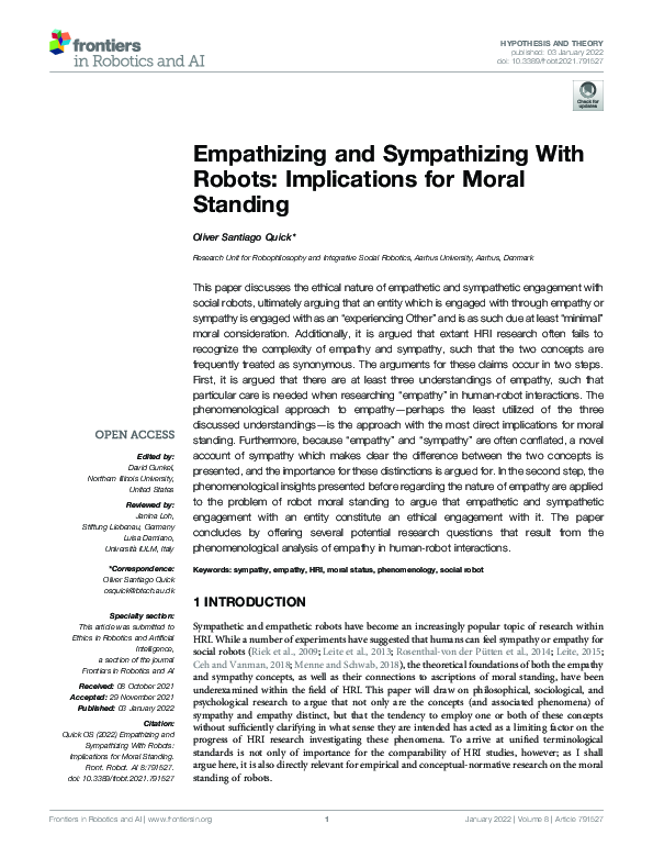 (PDF) Empathizing and Sympathizing With Robots: Implications for Moral ...