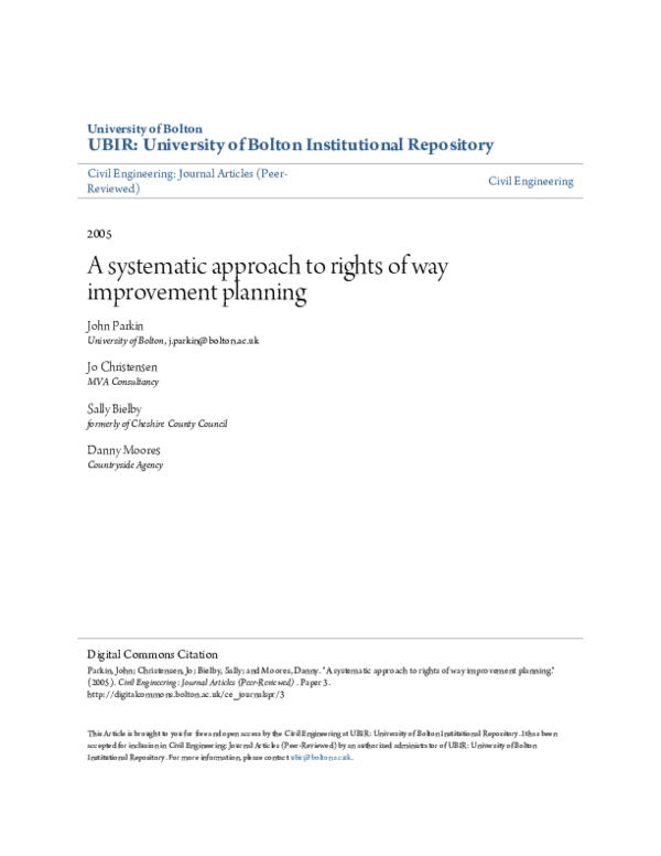 (PDF) A systematic approach to rights of way improvement planning