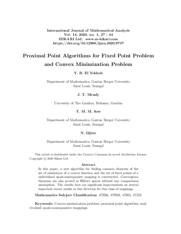 (PDF) Proximal point algorithms for fixed point problem and convex ...