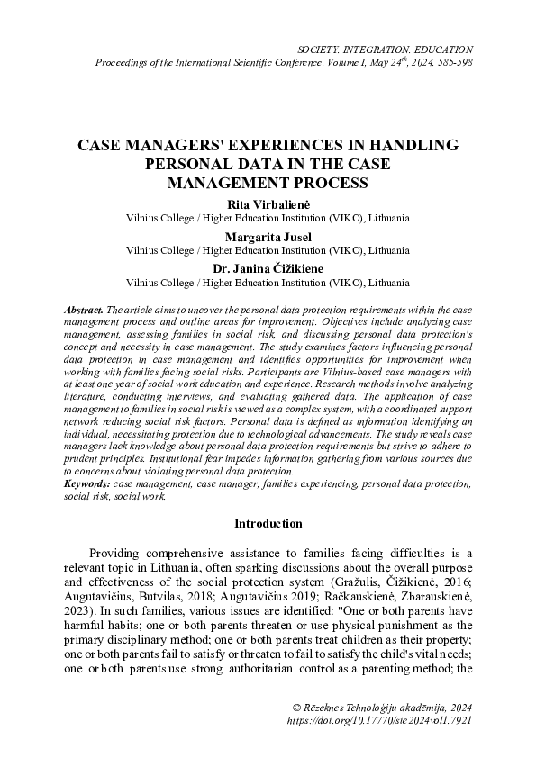 (PDF) Case Managers' Experiences in Handling Personal Data in the Case ...