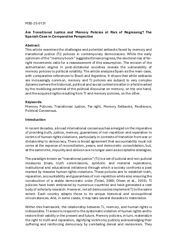 (PDF) Are Transitional Justice and Memory Policies at Risk of ...
