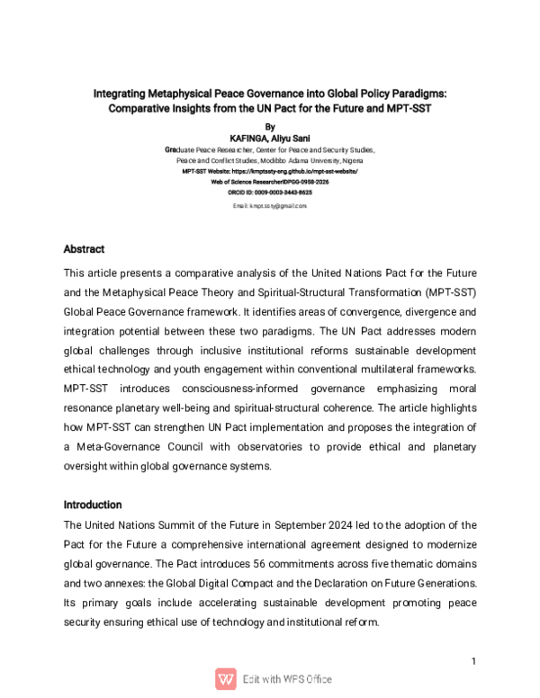 (PDF) Integrating Metaphysical Peace Governance into Global Policy ...