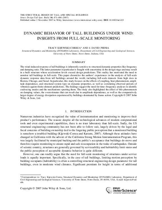 (PDF) Dynamic behavior of tall buildings under wind: insights from full ...