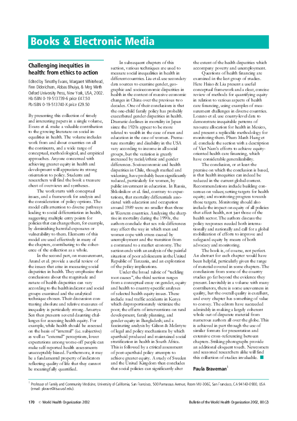 (PDF) Challenging inequities in health: from ethics to action
