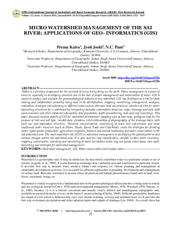 (PDF) Micro Watershed Management of the Sai River: Applications of Geo ...