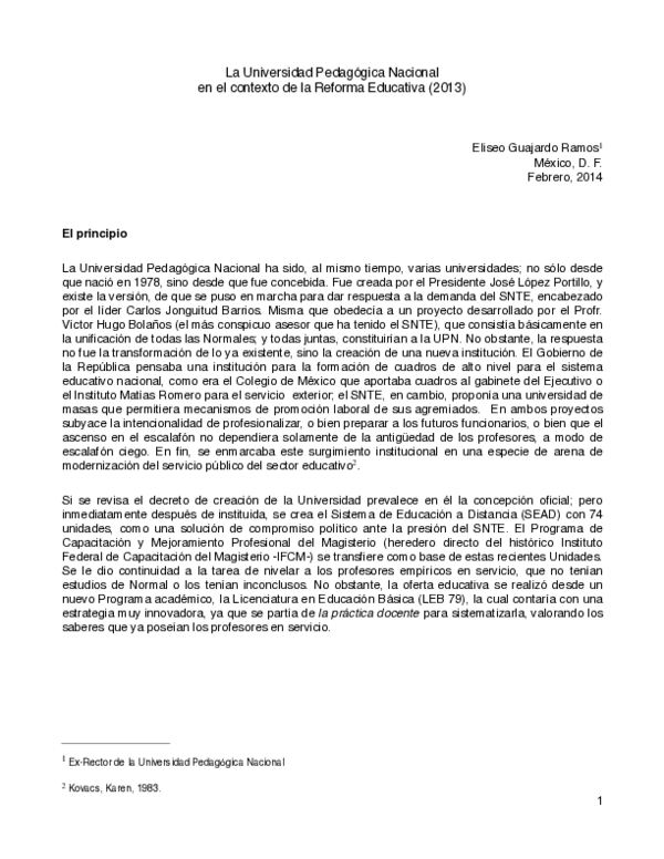 (PDF) La Universidad Pedagógica Nacional en el contexto de la Reforma ...