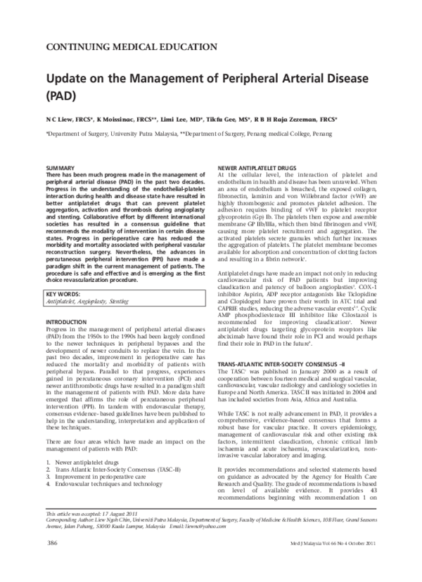 (PDF) Update on the management of peripheral arterial disease (PAD)
