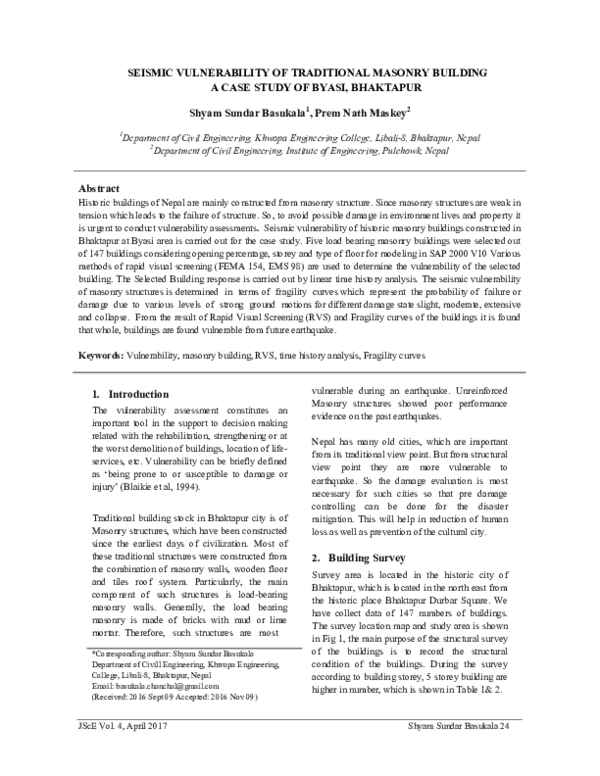 (PDF) Seismic vulnerability of traditional masonry building a case ...