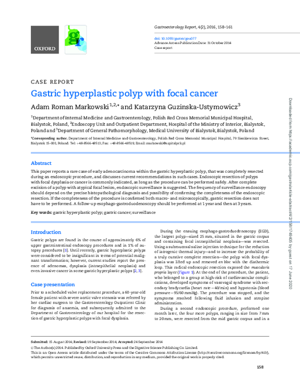 (PDF) Gastric hyperplastic polyp with focal cancer