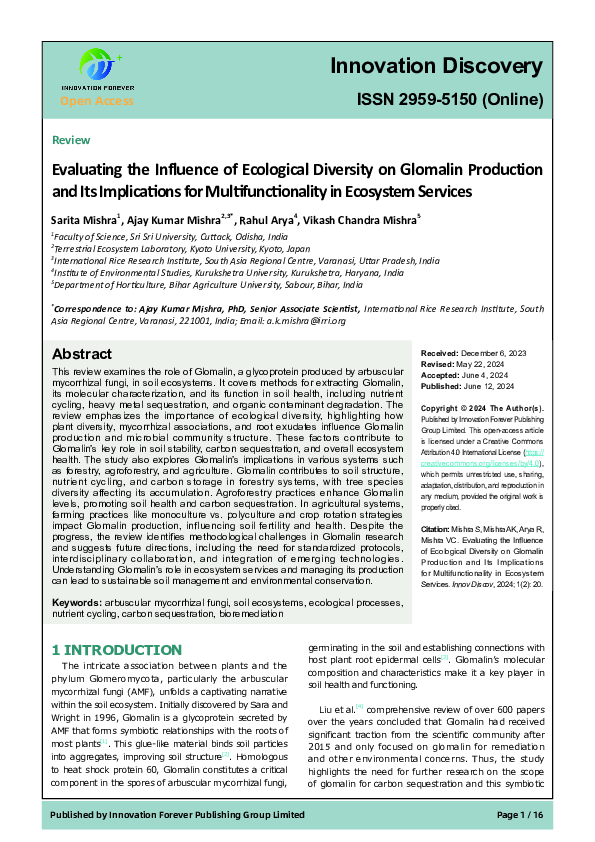 (PDF) Evaluating the Influence of Ecological Diversity on Glomalin ...